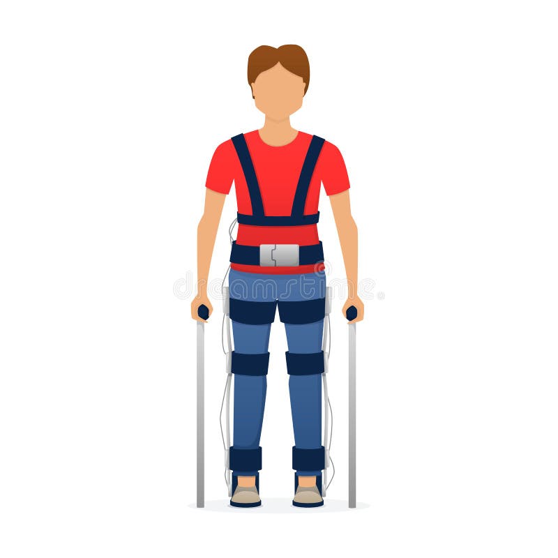 Με ειδικές ανάγκες άτομο που φορά ιατρικό exoskeleton Ιατρική του μέλλοντος, τεχνολογία βιοηλεκτρονικής διάνυσμα απεικόνιση αποθεμάτων Με ειδικές ανάγκες άτομο που φορά ιατρικό exoskeleton Ιατρική του μέλλοντος, τεχνολογία βιοηλεκτρονικής διάνυσμα απεικόνιση αποθεμάτων