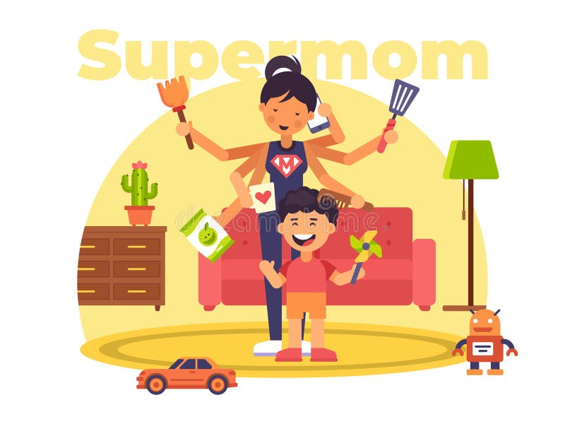 Μια ζωηρόχρωμη απεικόνιση ενός supermom που έχει τις υπερδυνάμεις απεικόνιση αποθεμάτων Μια ζωηρόχρωμη απεικόνιση ενός supermom που έχει τις υπερδυνάμεις απεικόνιση αποθεμάτων