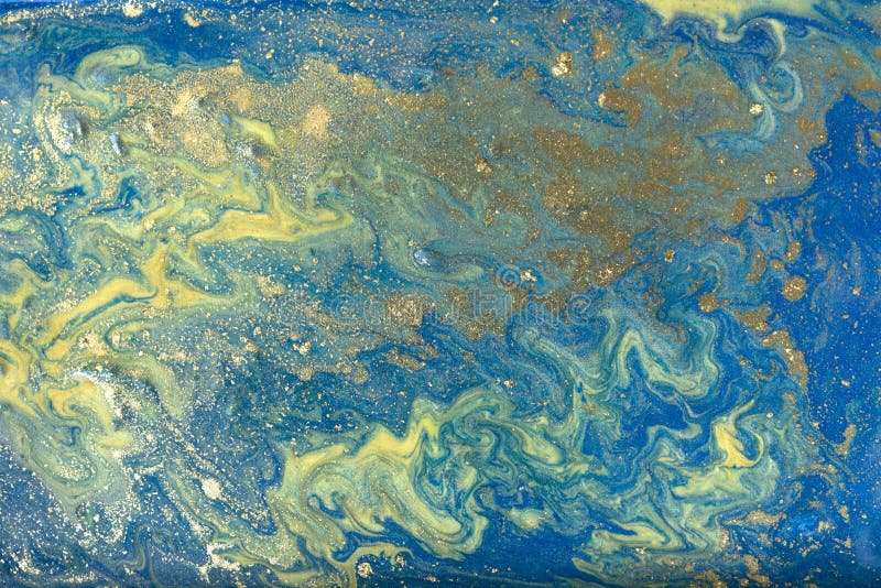 Μπλε χρυσό marbling σχέδιο Χρυσή μαρμάρινη υγρή σύσταση στοκ φωτογραφία με δικαίωμα ελεύθερης χρήσης