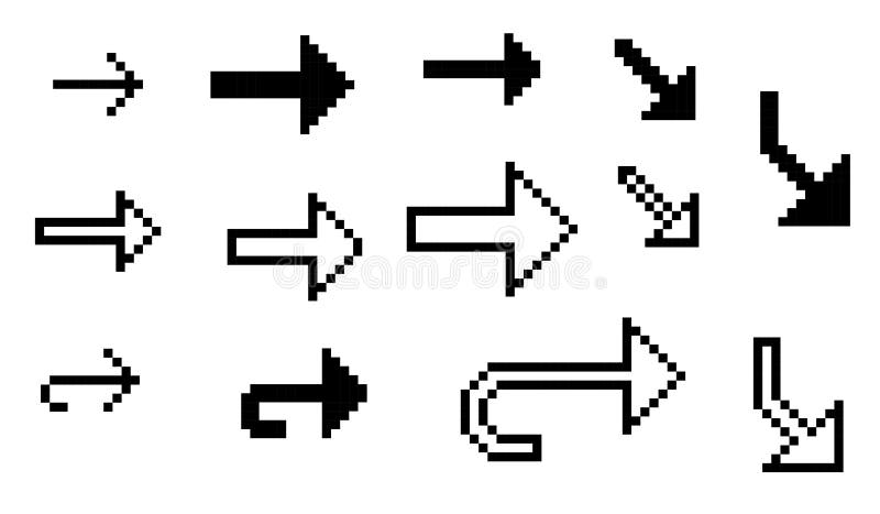 Σύνολο 13 μαύρων διανυσματικών βελών pixelart απεικόνιση αποθεμάτων Σύνολο 13 μαύρων διανυσματικών βελών pixelart απεικόνιση αποθεμάτων