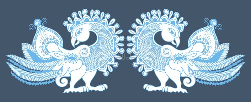 Σχέδιο του πουλιού του Paisley peacock, ινδικό ύφος kalamkari παράδοσης ελεύθερη απεικόνιση δικαιώματος