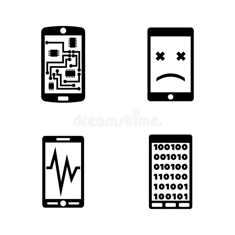Σπασμένο Smartphone, τηλέφωνο Απλά σχετικά διανυσματικά εικονίδια ελεύθερη απεικόνιση δικαιώματος Σπασμένο Smartphone, τηλέφωνο Απλά σχετικά διανυσματικά εικονίδια ελεύθερη απεικόνιση δικαιώματος