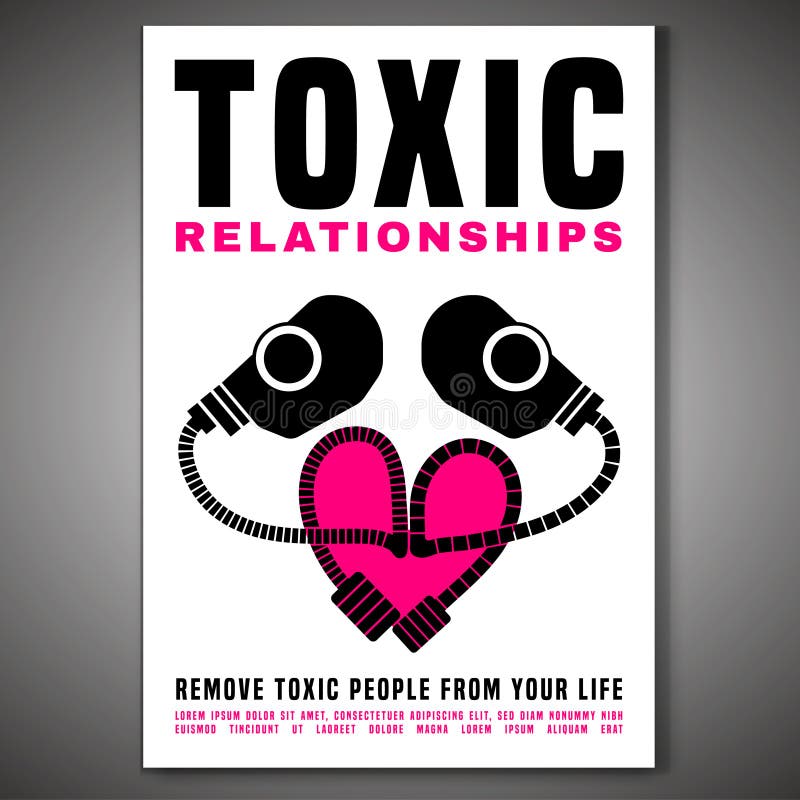 Toxic relationships vertical poster. Editable isolated vector illustration in pink, black color on white background. Communication, psychology and people behavior concept. Creative graphic design. Toxic relationships vertical poster. Editable isolated vector illustration in pink, black color on white background. Communication, psychology and people behavior concept. Creative graphic design