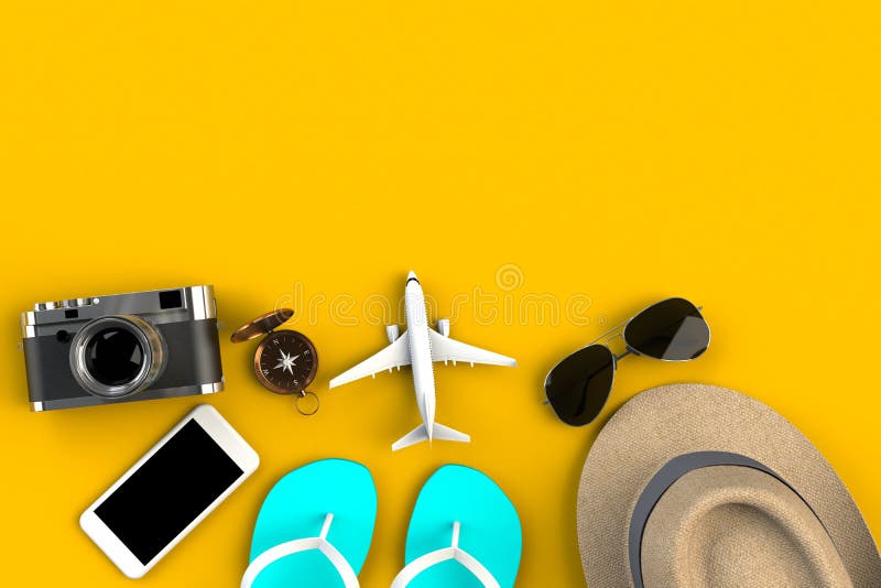 Τοπ άποψη των ταξιδιωτικών εξαρτημάτων στο κίτρινο επιτραπέζιο υπόβαθρο, ουσιαστικά στοιχεία διακοπών, έννοια ταξιδιού στοκ εικόνα Τοπ άποψη των ταξιδιωτικών εξαρτημάτων στο κίτρινο επιτραπέζιο υπόβαθρο, ουσιαστικά στοιχεία διακοπών, έννοια ταξιδιού στοκ εικόνα