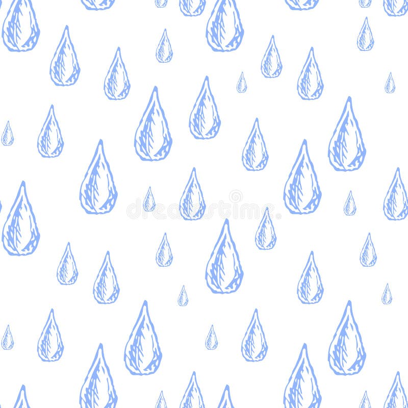 Seamless pattern stroke blue rain drops