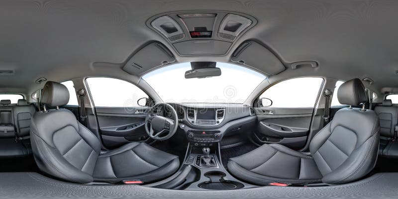 взгляд панорамы 360 углов в интерьере автомобиля Hyundai престижности современного Вполне 360 180 градусами стоковые фотографии rf взгляд панорамы 360 углов в интерьере автомобиля Hyundai престижности современного Вполне 360 180 градусами стоковые фотографии rf