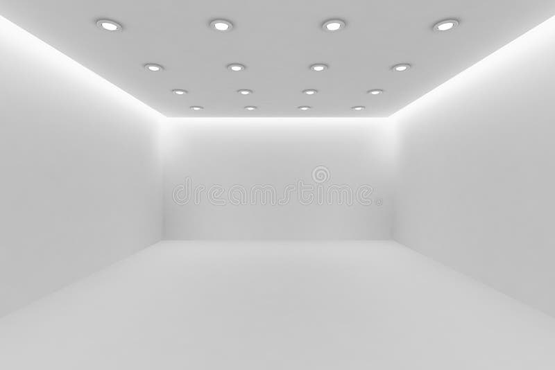 Ð•mpty white room with small round ceiling lamps vector illustration