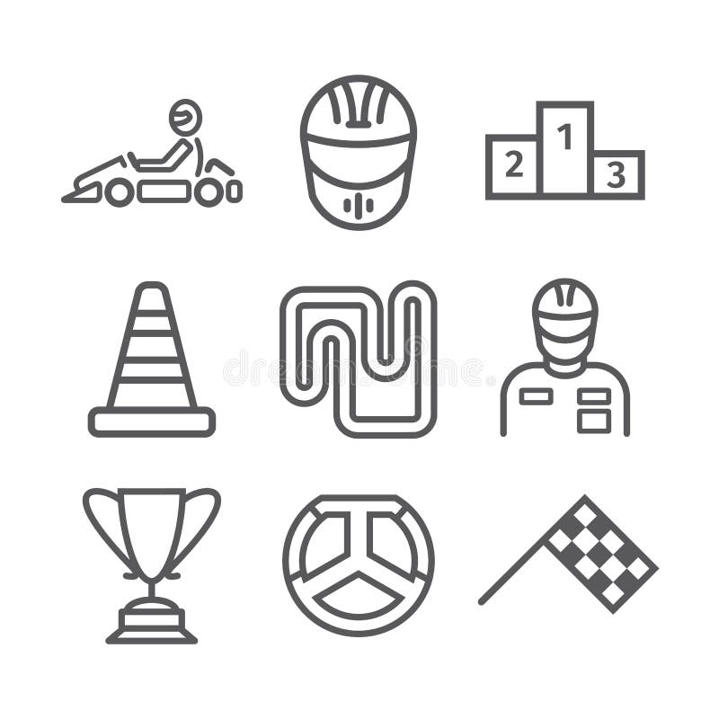 Знамя Karting Линия комплект значка Знаки гонок скорости также вектор иллюстрации притяжки corel иллюстрация вектора Знамя Karting Линия комплект значка Знаки гонок скорости также вектор иллюстрации притяжки corel иллюстрация вектора