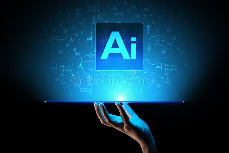 Искусственный интеллект AI, машинное обучение, большой анализ данных и технология автоматизации в деле иллюстрация вектора Искусственный интеллект AI, машинное обучение, большой анализ данных и технология автоматизации в деле иллюстрация вектора