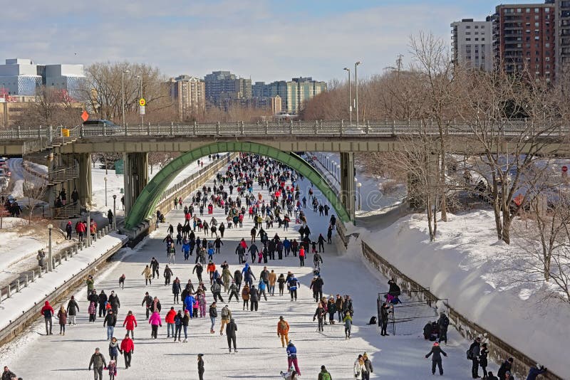 Катание на коньках много людей на канале rideau skateway во время фестиваля winterlude в Оттаве стоковая фотография Катание на коньках много людей на канале rideau skateway во время фестиваля winterlude в Оттаве стоковая фотография