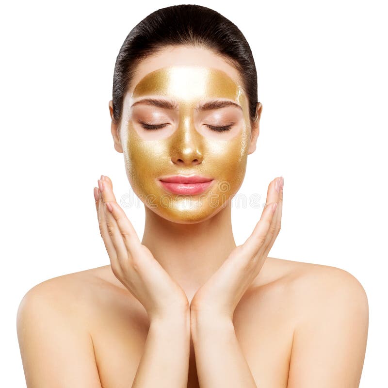 Маска золота женщины, красивая модель с золотой косметикой кожи, красота Skincare и обработка стоковое фото Маска золота женщины, красивая модель с золотой косметикой кожи, красота Skincare и обработка стоковое фото