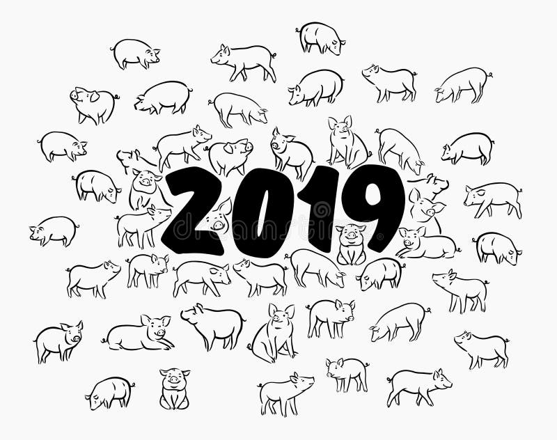 Милая смешная свинья счастливое Новый Год Китайский символ 2019 год Превосходная праздничная карточка подарка также вектор иллюст иллюстрация штока Милая смешная свинья счастливое Новый Год Китайский символ 2019 год Превосходная праздничная карточка подарка также вектор иллюст иллюстрация штока