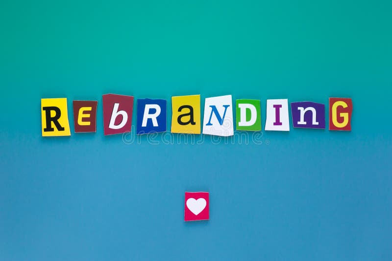 Надпись Rebranding Концепция показа текста сочинительства слова Rebranding сделала различного письма газеты журнала для дела стоковое изображение