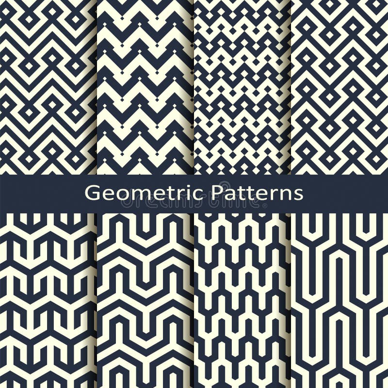 Vector set with eight seamless geometric patterns. design for covers, wrapping, interior stock illustration