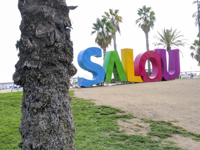 Пальмы перед морем Salou Испанией стоковые фотографии rf Пальмы перед морем Salou Испанией стоковые фотографии rf