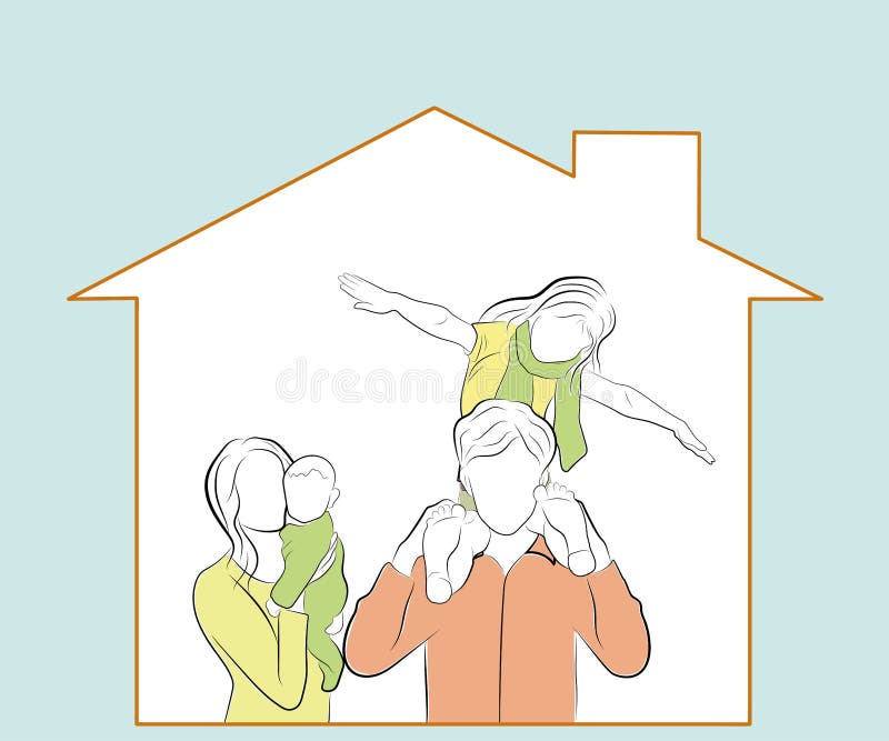 Children with parents are watching from home. happy family in their home. vector illustration. stock illustration Children with parents are watching from home. happy family in their home. vector illustration. stock illustration