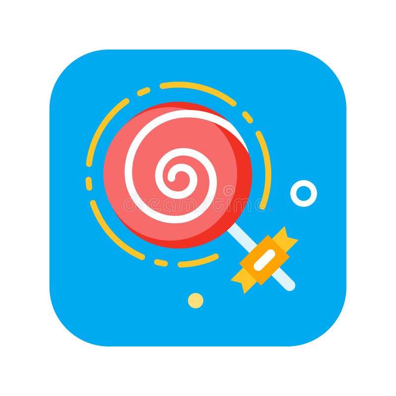 Spiral striped colorful lollipop on white plastic sticks flat icon. stock illustration