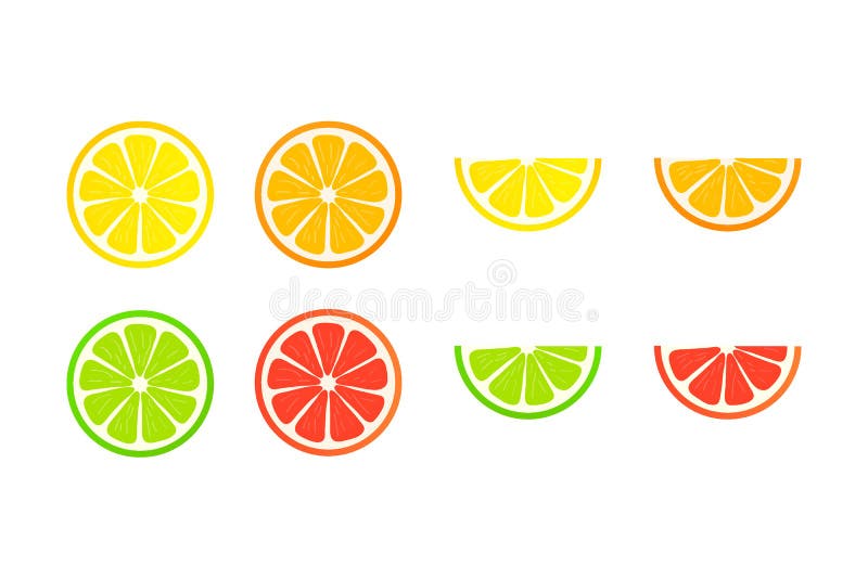 Collection of slices lemon, orange, grapefruit and lime on white background. Vector illustration. stock illustration Collection of slices lemon, orange, grapefruit and lime on white background. Vector illustration. stock illustration