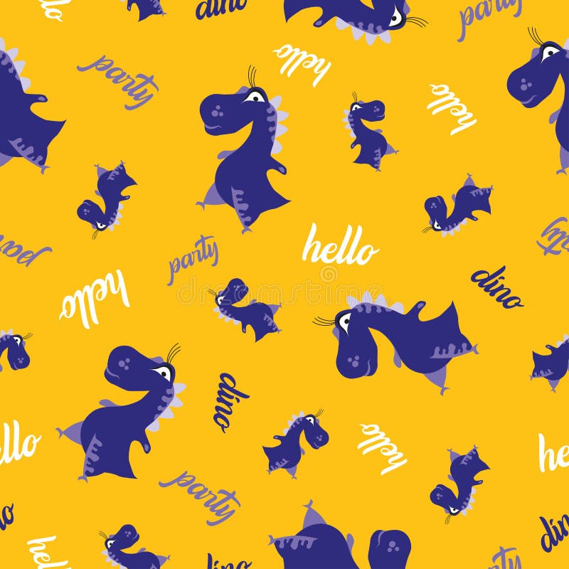 Seamless Dinosaur Pattern. Animal Dark Blue Background with Colorful