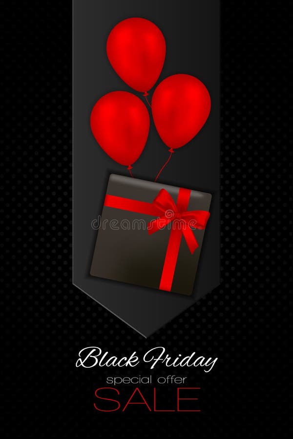 Black Friday Special Offer Sale vector isolated illustration with red balloons and present stock illustration