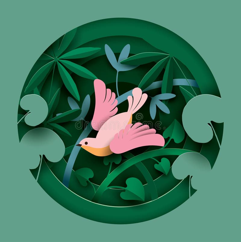 Bird in the thickets of plants. Spring/Summer composition. royalty free illustration