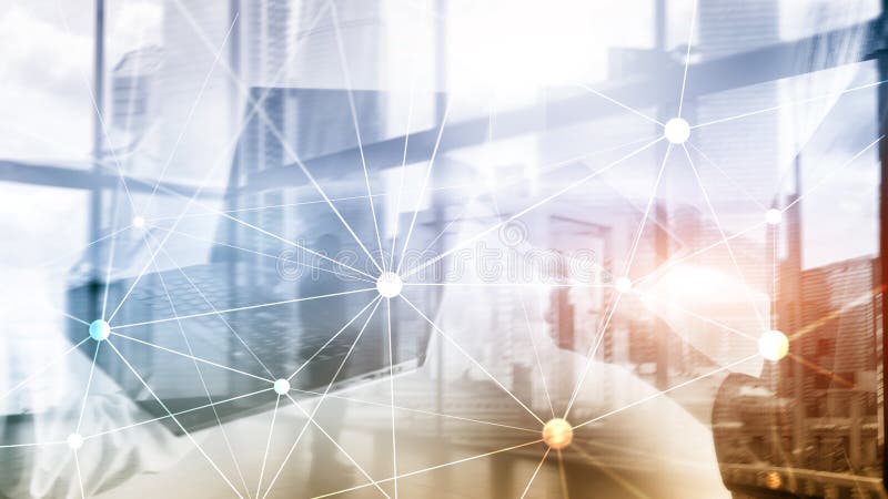 Сеть Blockchain на запачканной предпосылке небоскребов Финансовая концепция технологии и связи бесплатная иллюстрация Сеть Blockchain на запачканной предпосылке небоскребов Финансовая концепция технологии и связи бесплатная иллюстрация