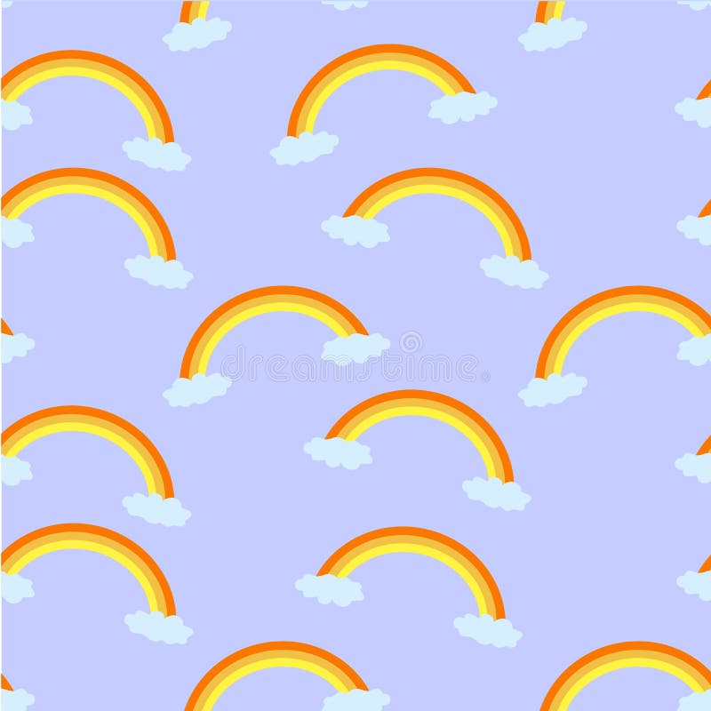 Colorful rainbow, blue cloud, sky seamless pattern cartoon design element vector illustration