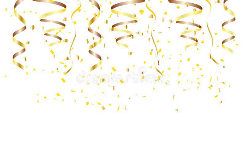 Торжество confetti и лент золота изолированное на белой предпосылке иллюстрация штока Торжество confetti и лент золота изолированное на белой предпосылке иллюстрация штока