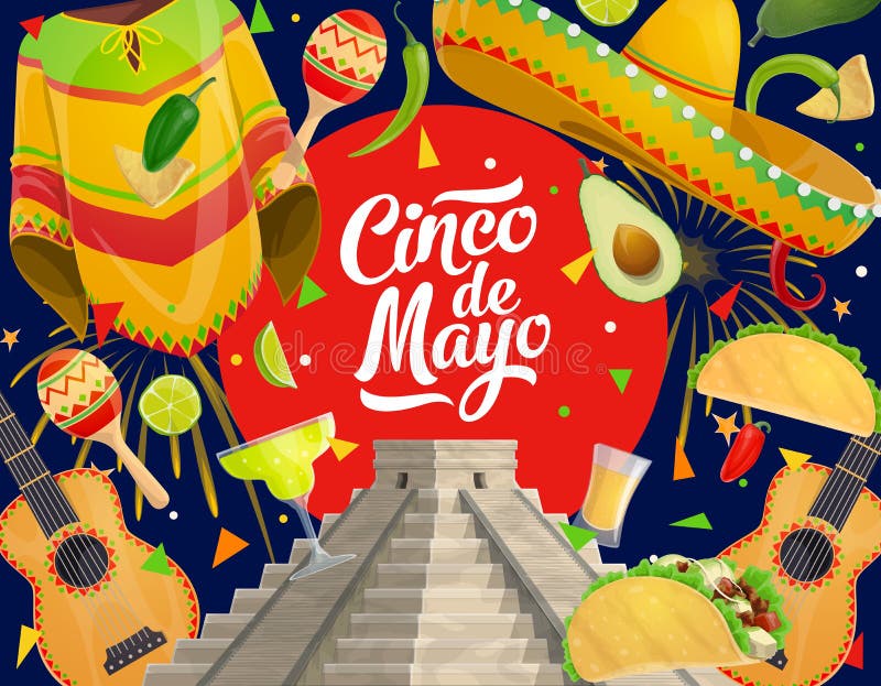 Фиеста Cinco de Mayo, мексиканский sombrero и авокадо иллюстрация штока Фиеста Cinco de Mayo, мексиканский sombrero и авокадо иллюстрация штока