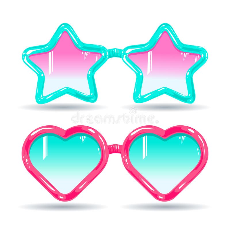 Óculos de sol no estilo do disco, nos vidros rosa da cor e na luz - azul ilustração stock Óculos de sol no estilo do disco, nos vidros rosa da cor e na luz - azul ilustração stock