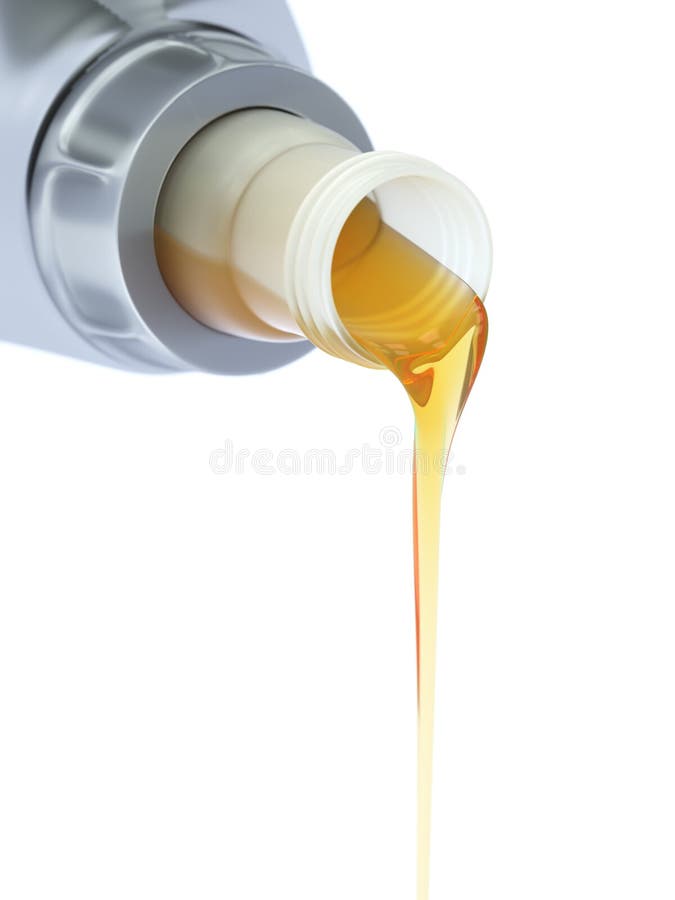 Pouring engine oil close-up on white background 3d illustration. Pouring engine oil close-up on white background 3d illustration