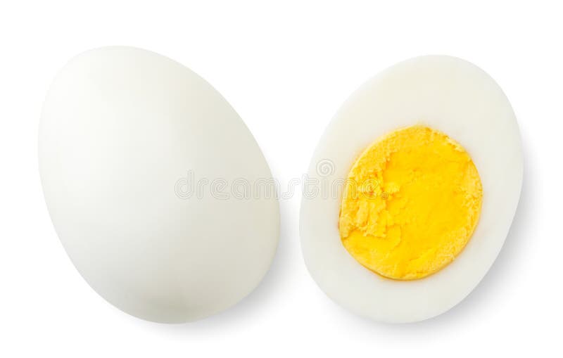 Boiled egg and half top view close-up on a white background. Isolated. Boiled egg and half top view close-up on a white background. Isolated