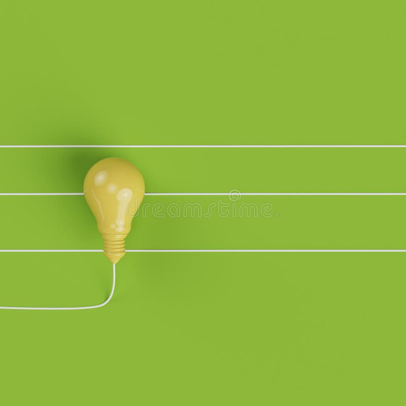 Yellow Lightbulb line on pastel green background for copy space. top view. minimal concept. Yellow Lightbulb line on pastel green background for copy space. top view. minimal concept.