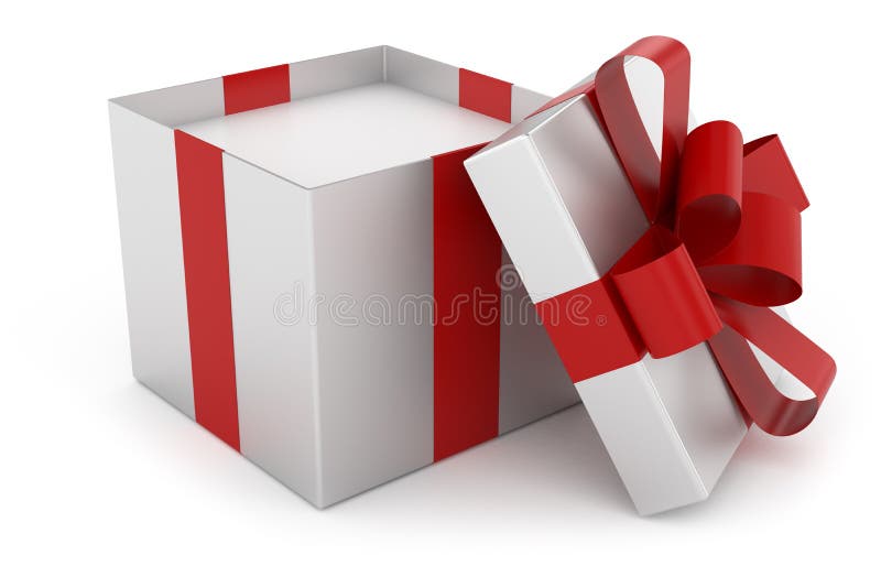 Open cap of silver gift box. Object on white background. Open cap of silver gift box. Object on white background
