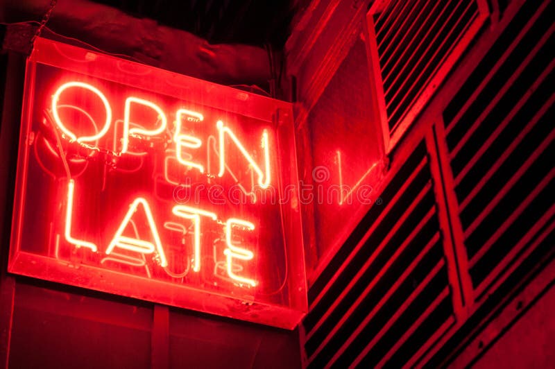 Red Neon Open Late Sign. Red Neon Open Late Sign