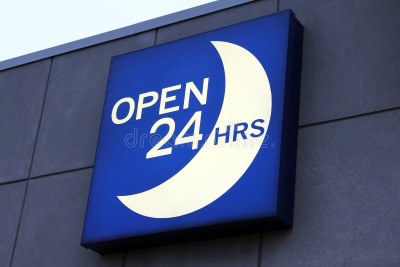 Öffnen Sie 24 Stunden Zeichen lizenzfreies stockfoto Öffnen Sie 24 Stunden Zeichen lizenzfreies stockfoto