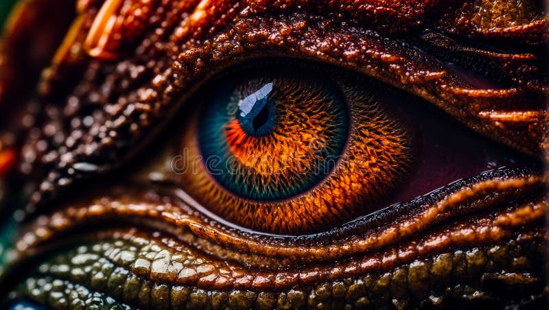 öga på en mytisk drake, fantastisk, väldigt nära makromystisk monsterdesign abstrakt royaltyfri illustrationer