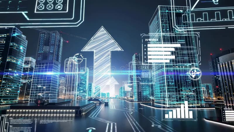 Ökande affärspil över smarta städer med digitala diagram och dataanalys vektor illustrationer