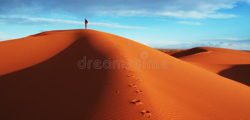 Hike in sand desert Sahara. Hike in sand desert Sahara