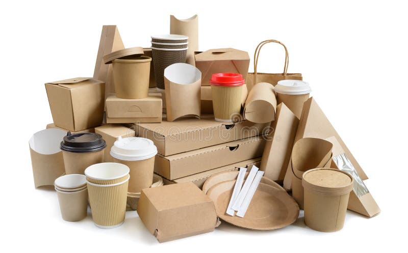 Öko-freundliche Fast-Food-Container auf weißem Boden stockfotografie