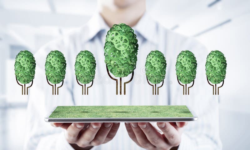 Ökoumweltkonzept, das von Baum als Arbeitsmechanismus oder Motor dargestellt wird lizenzfreie stockfotografie Ökoumweltkonzept, das von Baum als Arbeitsmechanismus oder Motor dargestellt wird lizenzfreie stockfotografie