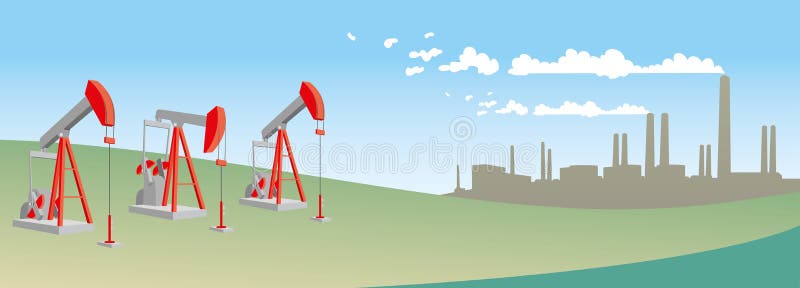 Oil pump on field with refinery - petroleum industry equipment. Oil pump on field with refinery - petroleum industry equipment