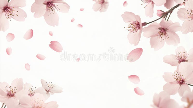 ömtålig rosa körsbärsblommor panoramabanner som faller på vit bakgrund stock illustrationer