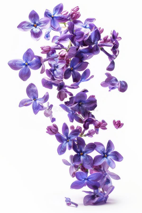 ömtåliga lilalika blommor faller lätt mot en vit bakgrund och skapar en stark och elegant sammansättning stock illustrationer