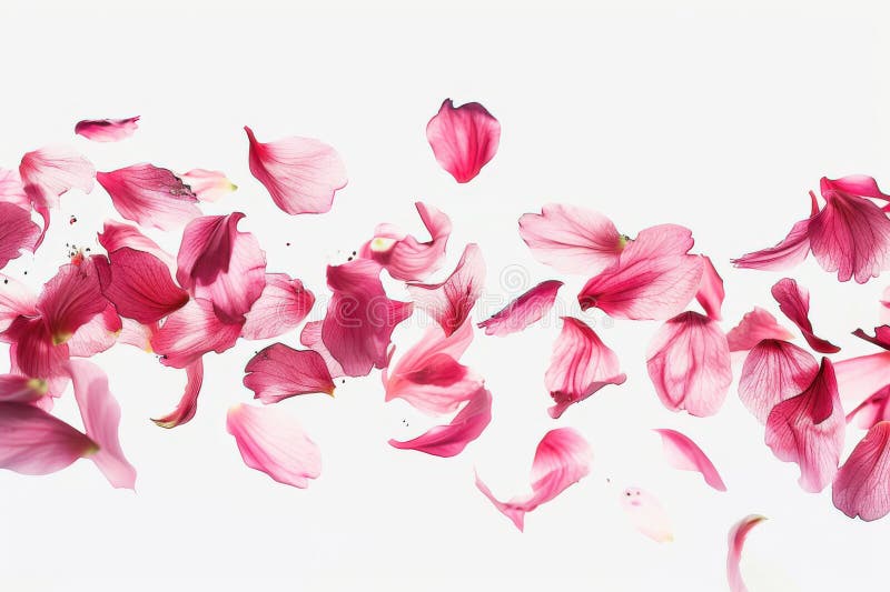 ömtåliga rosa blommor med petaler som försiktigt faller och skapar en fridfull och fredlig atmosfär på vit bakgrund stock illustrationer