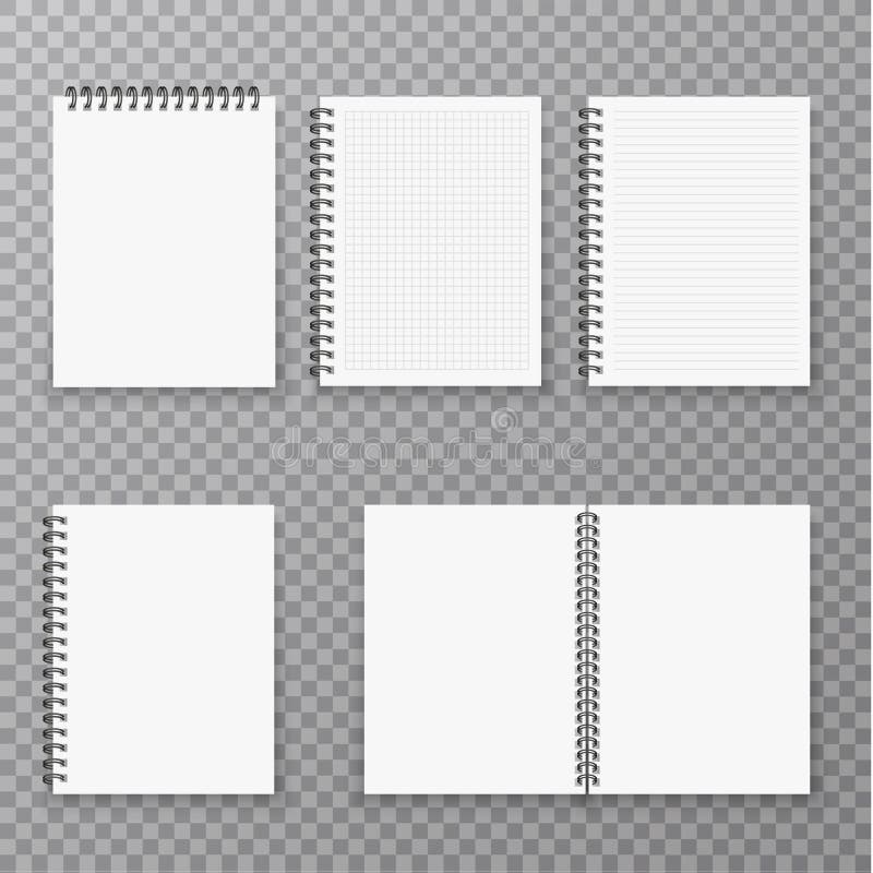 Öppet mellanrum och isolerad stängd realistisk mall för anteckningsboksamlings-, organisatör- och dagbokvektor Pappers- sidaorgan