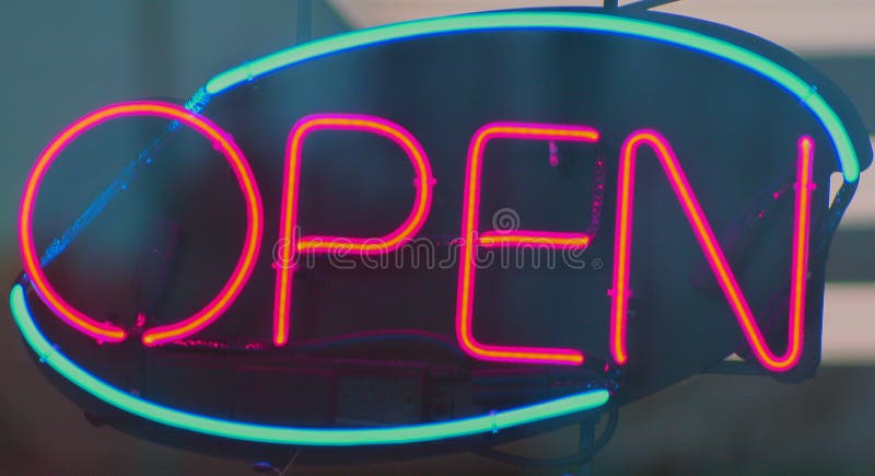 öppet tecken för neon arkivfoto öppet tecken för neon arkivfoto