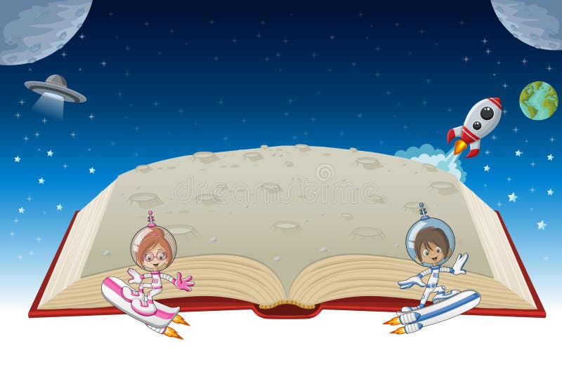 Öppna boken med astronauttecknad filmbarn royaltyfri illustrationer Öppna boken med astronauttecknad filmbarn royaltyfri illustrationer