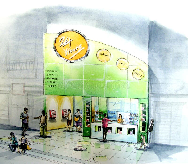 öppnar det lämpliga lagret för minimart grann 24-7 shoppar vektor illustrationer öppnar det lämpliga lagret för minimart grann 24-7 shoppar vektor illustrationer