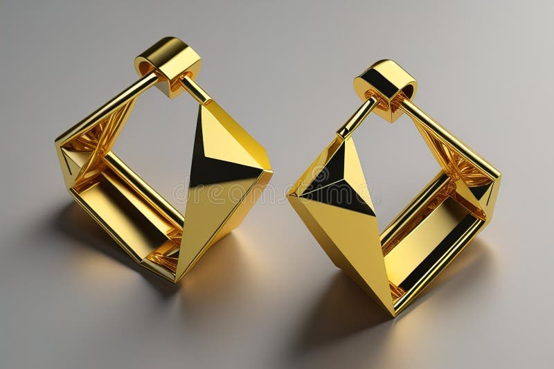 örhängen av guld på en solid bakgrund som är nära. ai generativ royaltyfri illustrationer